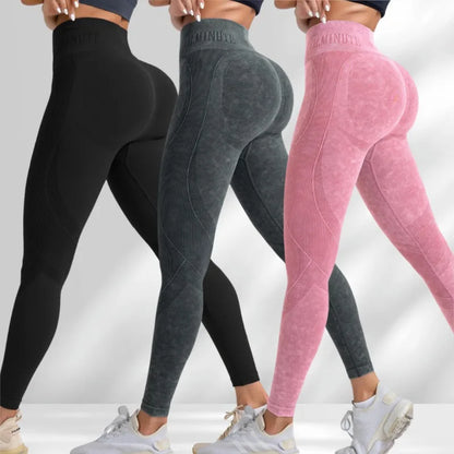 Women’s Sand-Washed Seamless Leggings – High-Waist, Hip-Lifting Yoga Pants